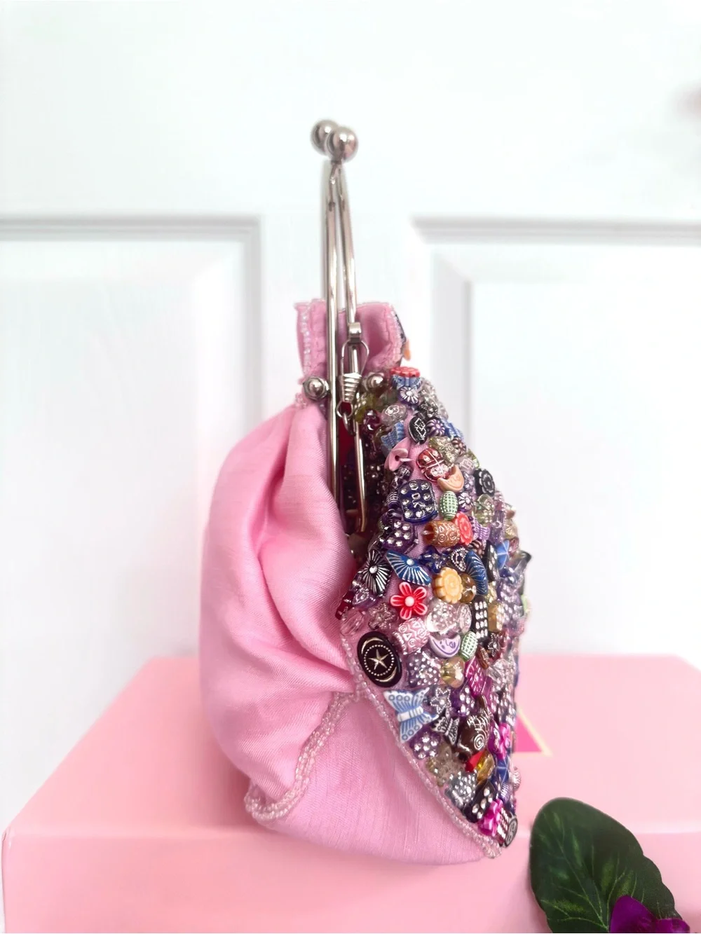 BEADED HANDBAG ~ Flirty Multicolor Handbag w/Artisan Beadwork Crossbody Chain